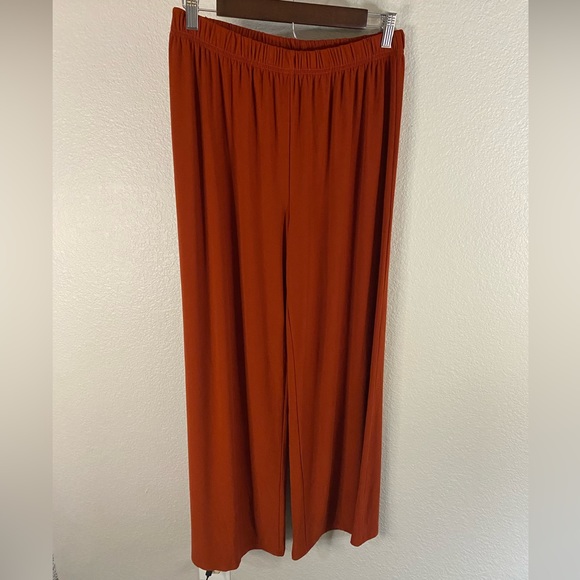 Pants - BELLINO women wide leg draping pants, burgundy elastic waist size XL,